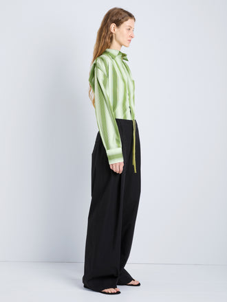 Proenza Schouler Side full length image of model wearing Lissia Pant in Classic Cotton Shirting in Black