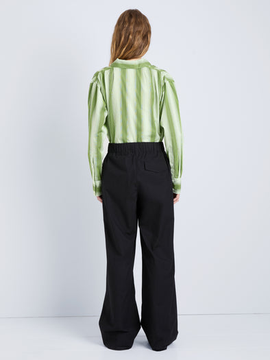 Proenza Schouler Back full length image of model wearing Lissia Pant in Classic Cotton Shirting in Black