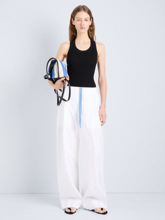 Proenza Schouler Front full length image of model wearing Lissia Pant in Classic Cotton Shirting in Optic White