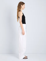 Proenza Schouler Side full length image of model wearing Lissia Pant in Classic Cotton Shirting in Optic White