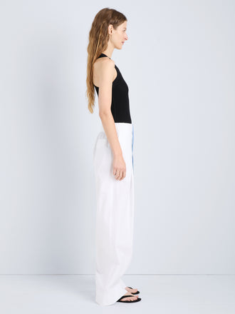 Proenza Schouler Side full length image of model wearing Lissia Pant in Classic Cotton Shirting in Optic White