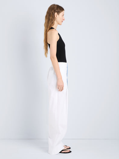 Proenza Schouler Side full length image of model wearing Lissia Pant in Classic Cotton Shirting in Optic White