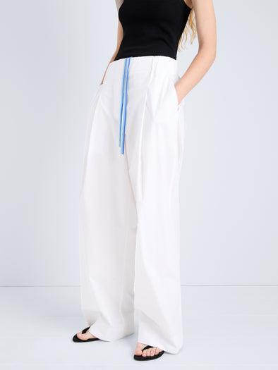 Proenza Schouler Detail image of model wearing Lissia Pant in Classic Cotton Shirting in Optic White
