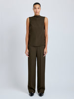 Proenza Schouler Front full length image of model wearing Lien Pant in Eco Hammered Viscose in Cypress