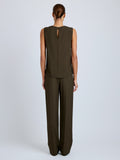 Proenza Schouler Back full length image of model wearing Lien Pant in Eco Hammered Viscose in Cypress