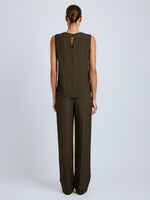 Proenza Schouler Back full length image of model wearing Lien Pant in Eco Hammered Viscose in Cypress