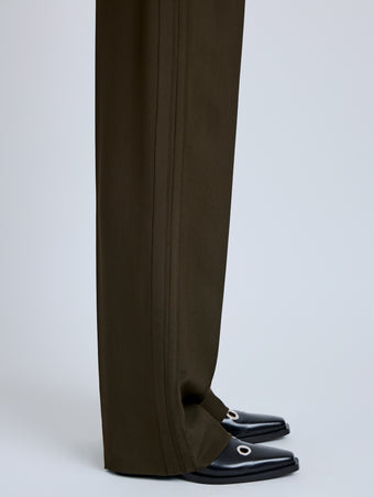 Proenza Schouler Detail image of model wearing Lien Pant in Eco Hammered Viscose in Cypress