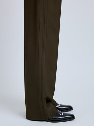 Proenza Schouler Detail image of model wearing Lien Pant in Eco Hammered Viscose in Cypress