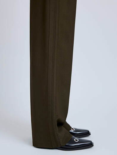 Proenza Schouler Detail image of model wearing Lien Pant in Eco Hammered Viscose in Cypress