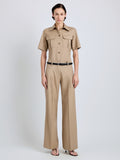Proenza Schouler Front full length image of model wearing Halima Pant in Wool Gabardine in Khaki