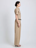 Proenza Schouler Side full length image of model wearing Halima Pant in Wool Gabardine in Khaki