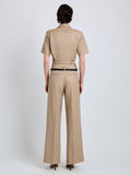 Proenza Schouler Back full length image of model wearing Halima Pant in Wool Gabardine in Khaki