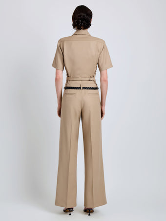 Proenza Schouler Back full length image of model wearing Halima Pant in Wool Gabardine in Khaki