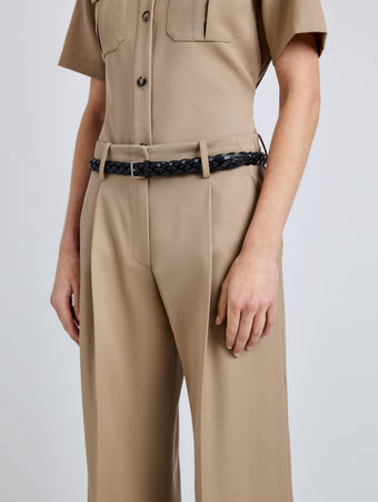 Proenza Schouler Detail image of model wearing Halima Pant in Wool Gabardine in Khaki