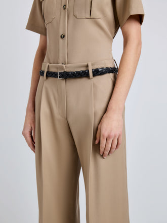 Proenza Schouler Detail image of model wearing Halima Pant in Wool Gabardine in Khaki