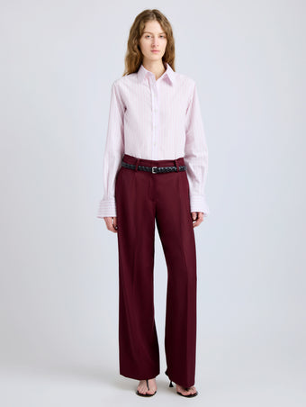 Proenza Schouler Front full length image of model wearing Halima Pant in Wool Gabardine in Oxblood
