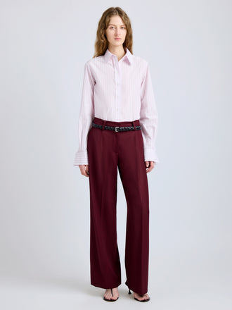 Proenza Schouler Front full length image of model wearing Halima Pant in Wool Gabardine in Oxblood