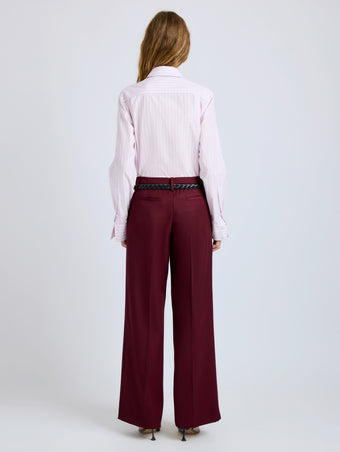 Proenza Schouler Back full length image of model wearing Halima Pant in Wool Gabardine in Oxblood