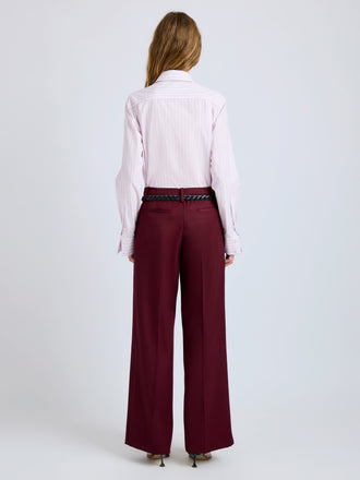 Proenza Schouler Back full length image of model wearing Halima Pant in Wool Gabardine in Oxblood