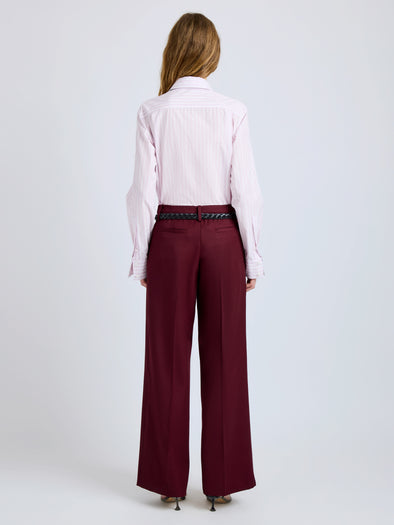 Proenza Schouler Back full length image of model wearing Halima Pant in Wool Gabardine in Oxblood
