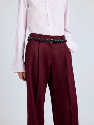 Proenza Schouler Detail image of model wearing Halima Pant in Wool Gabardine in Oxblood