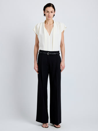 Proenza Schouler Front full length image of model wearing Halima Pant in Matte Double Crepe in Black