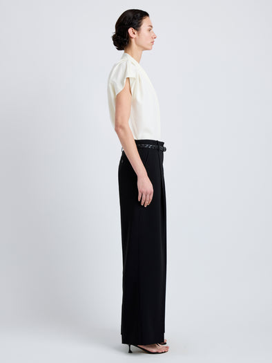 Proenza Schouler Side full length image of model wearing Halima Pant in Matte Double Crepe in Black
