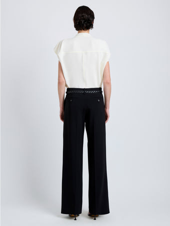 Proenza Schouler Back full length image of model wearing Halima Pant in Matte Double Crepe in Black
