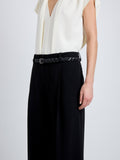 Proenza Schouler Detail image of model wearing Halima Pant in Matte Double Crepe in Black