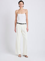 Proenza Schouler Front full length image of model wearing Halima Pant in Matte Double Crepe in Alabaster