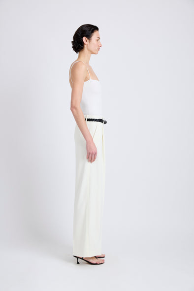 Proenza Schouler Side full length image of model wearing Halima Pant in Matte Double Crepe in Alabaster