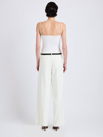 Proenza Schouler Back full length image of model wearing Halima Pant in Matte Double Crepe in Alabaster