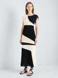 Proenza Schouler Front Full length image of model wearing Saskia Dress in Textured Fringe Intarsia in Sand Multi