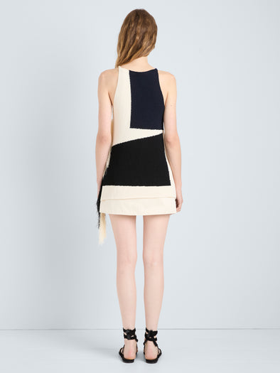 Proenza Schouler Back full length image of model wearing Saskia Top in Textured Fringe Intarsia