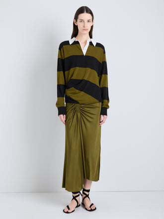 Proenza Schouler Front full length image of model wearing Corinna Top in Cotton Stripe in Black Multi