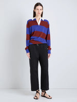 Proenza Schouler Front full length image of model wearing Corinna Top in Cotton Stripe in Sapphire Multi