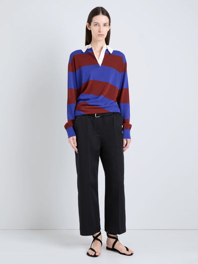 Proenza Schouler Front full length image of model wearing Corinna Top in Cotton Stripe in Sapphire Multi