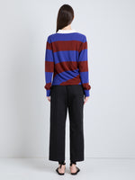 Proenza Schouler Back full length image of model wearing Corinna Top in Cotton Stripe in Sapphire Multi