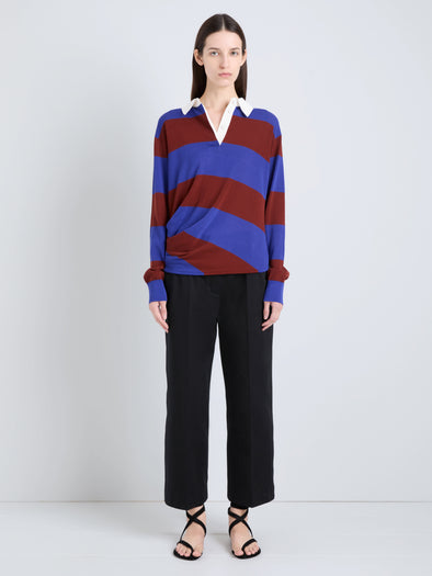 Proenza Schouler Front full length image of model wearing Corinna Top in Cotton Stripe in Sapphire Multi