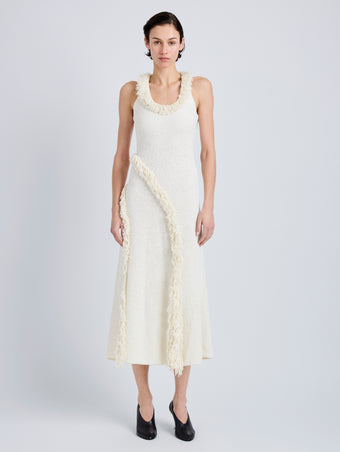 Proenza Schouler Front full length image of model wearing Nilo Dress in Textured Jacquard in Off White