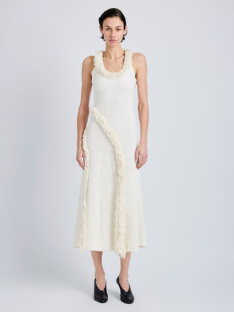 Proenza Schouler Front full length image of model wearing Nilo Dress in Textured Jacquard in Off White