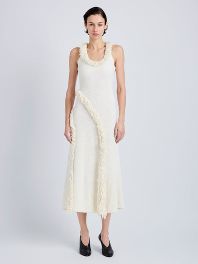 Proenza Schouler Front full length image of model wearing Nilo Dress in Textured Jacquard in Off White