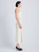Proenza Schouler Side full length image of model wearing Nilo Dress in Textured Jacquard in Off White