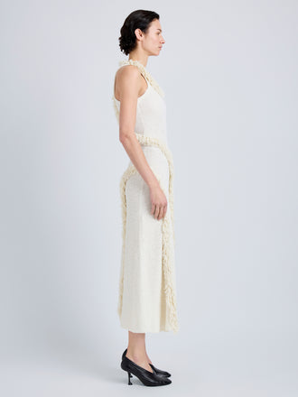 Proenza Schouler Side full length image of model wearing Nilo Dress in Textured Jacquard in Off White