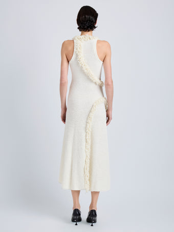 Proenza Schouler Back full length image of model wearing Nilo Dress in Textured Jacquard in Off White