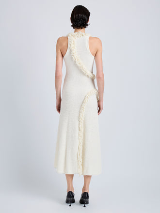 Proenza Schouler Back full length image of model wearing Nilo Dress in Textured Jacquard in Off White