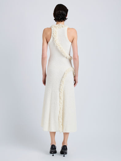 Proenza Schouler Back full length image of model wearing Nilo Dress in Textured Jacquard in Off White