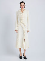 Proenza Schouler Front full length image of model wearing Nilo Dress in Textured Jacquard in Off White