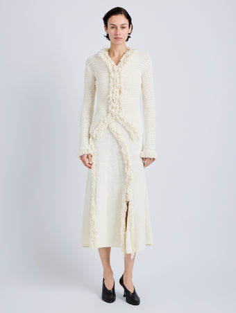 Proenza Schouler Front full length image of model wearing Nilo Dress in Textured Jacquard in Off White