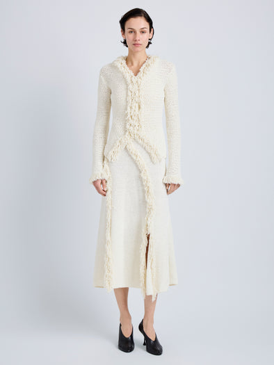 Proenza Schouler Front full length image of model wearing Nilo Dress in Textured Jacquard in Off White